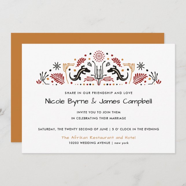 Africana | Modern Ankara Kente Lizard Wedding Invitation (Front/Back)