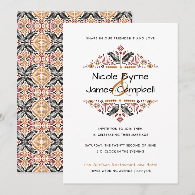 Africana | Modern Ankara Kente Wedding Invitation (Front/Back)