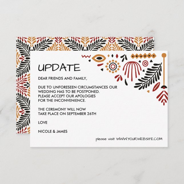 Africana | Modern Ankara Kente  WEDDING UPDATE Invitation (Front/Back)