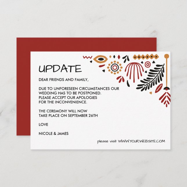 Africana | Modern Ankara Kente  WEDDING UPDATE Invitation (Front/Back)