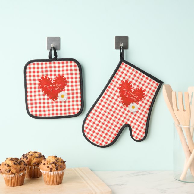 Afrikaanse Liefde / Romanse - My Hartjie My Liefie Oven Mitt & Pot Holder Set (Insitu(Hanging))