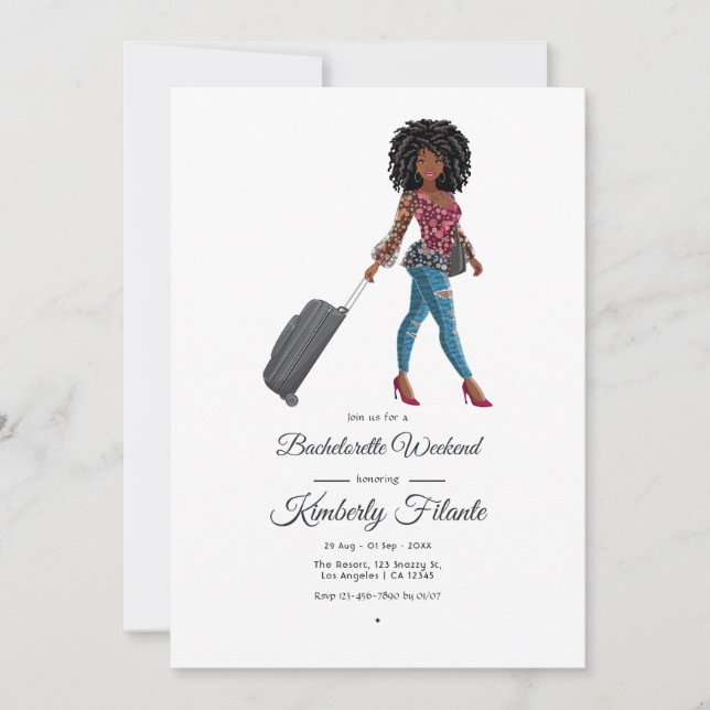 Afro African American Bachelorette Weekend Invitation (Front)