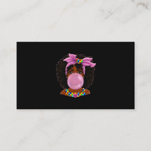 Afro African American Black Woman Ribbon Autism Business Card (Front)
