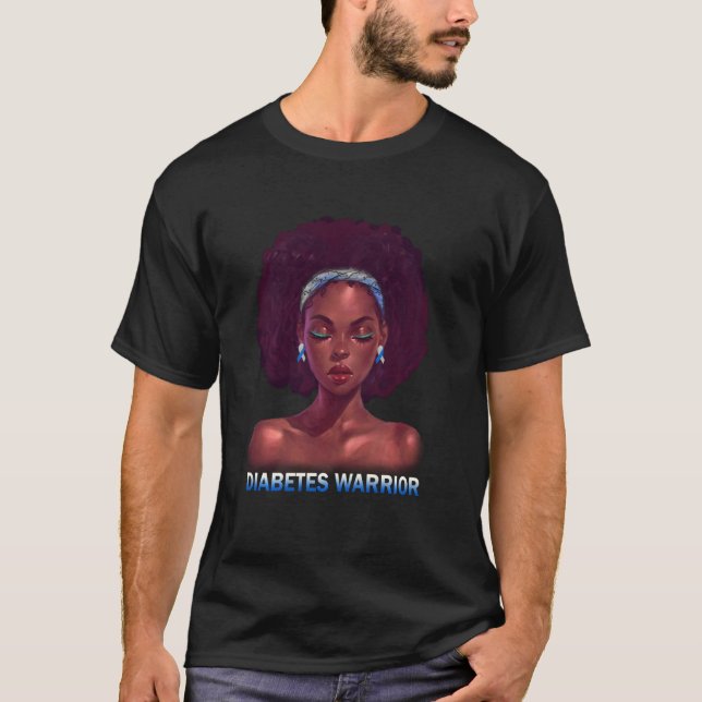 Afro African American Black Woman T1d Diabetes War T-Shirt (Front)