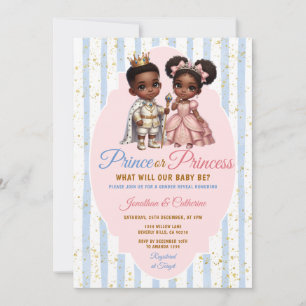 Afro African Prince or Princess Gender Reveal Gold Invitation