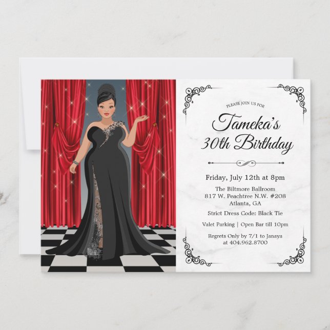 Afro-Américain Elegant Gown Invitation Anniversair (Devant)