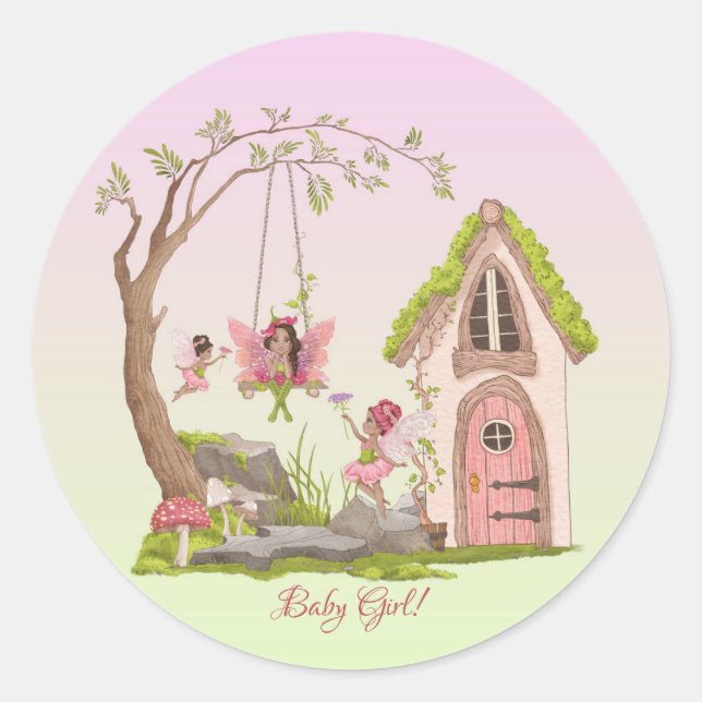 Afro American Baby Shower Fairy Classic Round Sticker (Front)