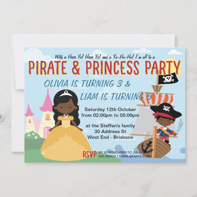 Afro American Princess and Pirate Invitation (Front)