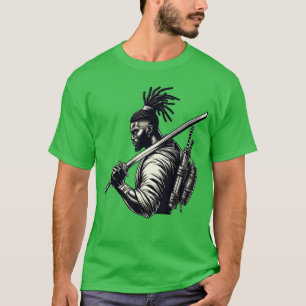 afro american samurai anime cartoon japanese bushi T-Shirt