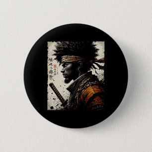 Afro American Samurai Vintage African Bushido Warr 2 Inch Round Button