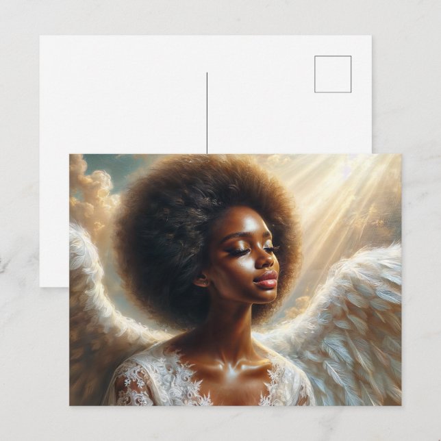 Afro Angel in Light - Ethereal Black Woman Postcard (Front/Back)