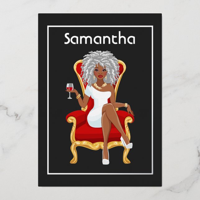 Afro Anniversaire Foil Invitation (Recto)