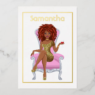 Afro Anniversaire Foil Invitation
