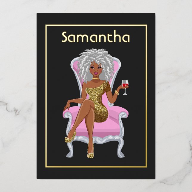 Afro Anniversaire Foil Invitation (Recto)