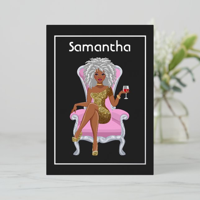 Afro Anniversaire Foil Invitation (Debout devant)