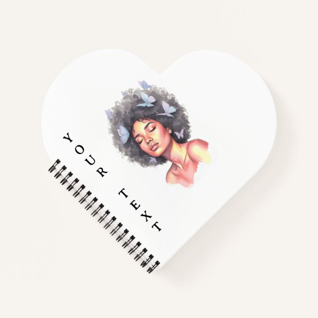 Afro Beauty with Butterflies – Watercolor Portrait Notebook (Front)