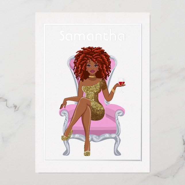 Afro Birthday Party Foil Invitation (Front)
