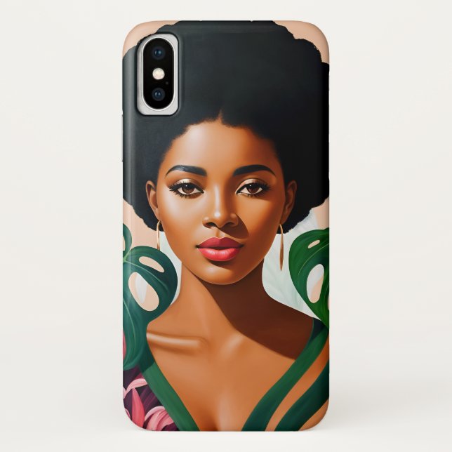 Afro Black Woman Monstera Deliciosa Botanical Case-Mate iPhone Case (Back)