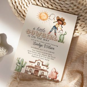 Afro Cowgirl Western Girl Ranch Cactus Baby Shower Invitation