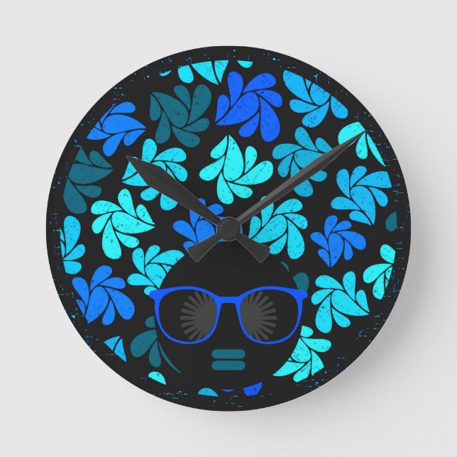 Afro Diva Blue  Round Clock (Front)
