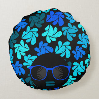 Afro Diva Blue  Round Pillow