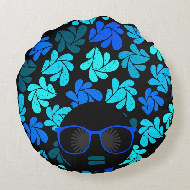 Afro Diva Blue  Round Pillow (Back)