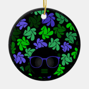 Afro Diva Green & Blue Ceramic Ornament