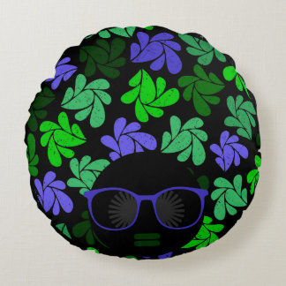 Afro Diva Green & Blue Round Pillow