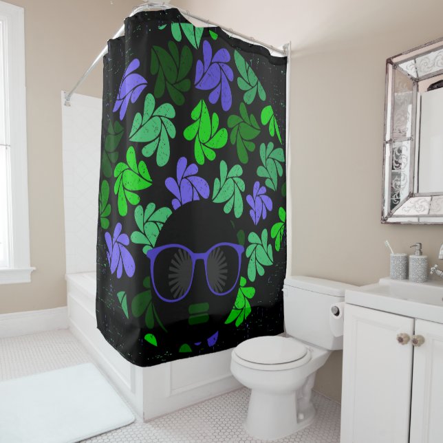 Afro Diva Green & Blue Shower Curtain (In Situ)