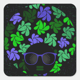 Afro Diva Green & Blue Square Sticker