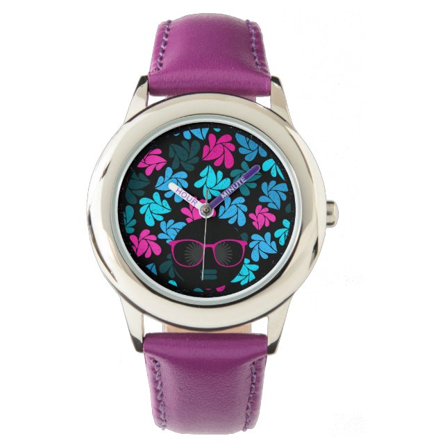 Afro Diva Hot Pink & Turquoise Watch (Front)
