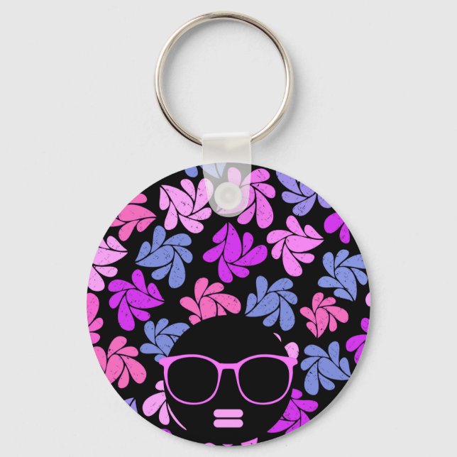 Afro Diva Pink Lavender Blue Keychain (Front)