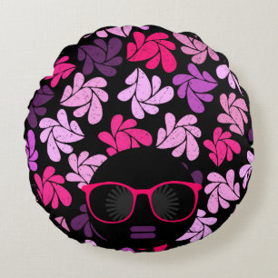 Afro Diva Pink Round Pillow