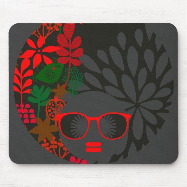 Afro Diva Red Green Slate Black Mouse Pad (Front)