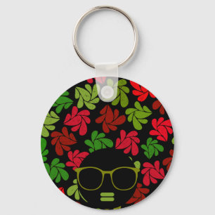 Afro Diva Red Pink Green Keychain