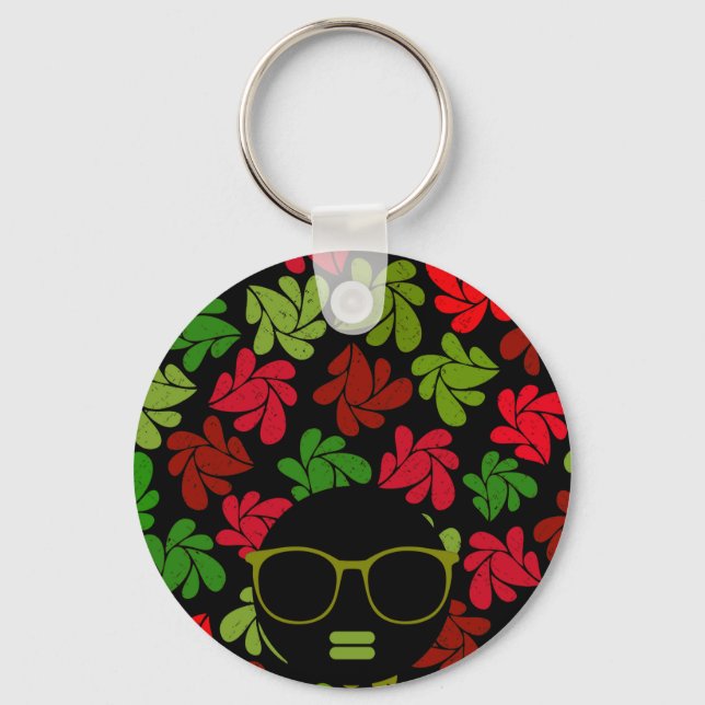 Afro Diva Red Pink Green Keychain (Front)