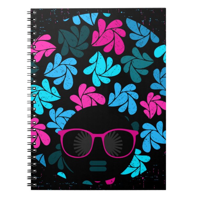 Afro Diva Turquoise & Hot Pink Notebook (Front)