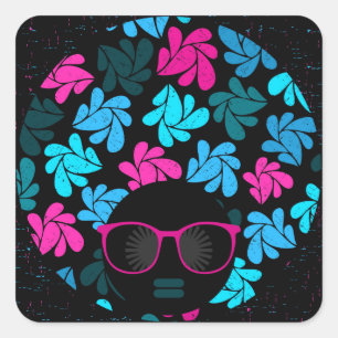 Afro Diva Turquoise & Hot Pink Square Sticker