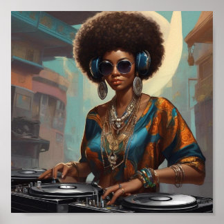 Afro dj woman poster