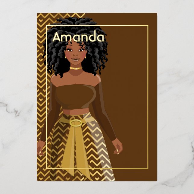 Afro Girl Birthday Party Foil Invitation (Front)