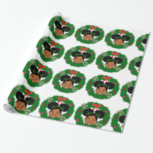 Afro Girl Puffs Christmas Wrapping Paper Gift Wrap