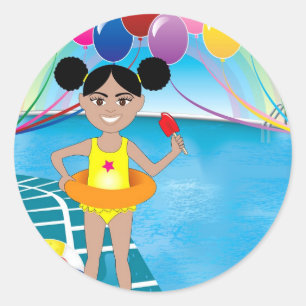 Afro Girl with Popsicle Classic Round Sticker