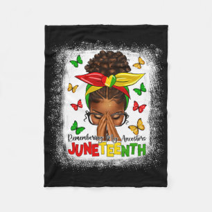 Afro Girls Black Women Messy Bun Celebrate Junetee Fleece Blanket