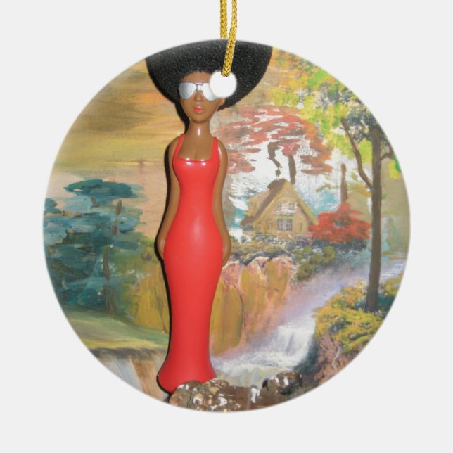 Afro Glam: A Timeless Beauty Ceramic Ornament (Front)