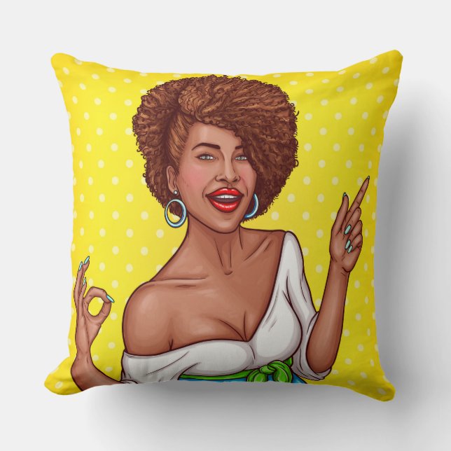 Afro Hair Black Woman Throw Pillow (Front)