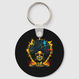 Afro Hair Drug Queen Black History Magic Girl Woma Keychain