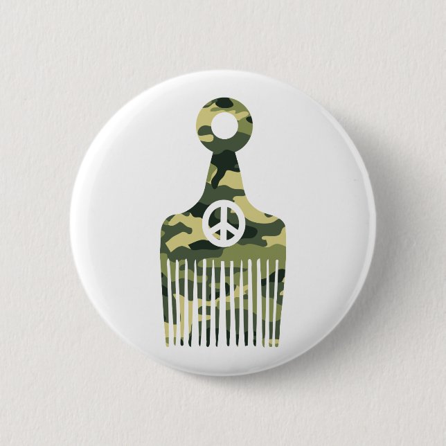 Afro Hair Peace Camo 2 Inch Round Button (Front)
