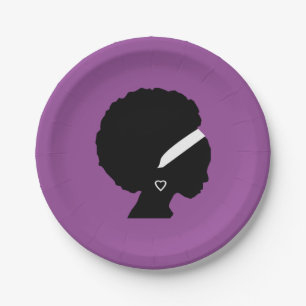 Afro Hair Purple Paper Plate