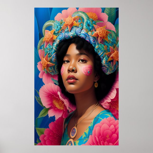 Afro lady with starfish hat poster (Front)
