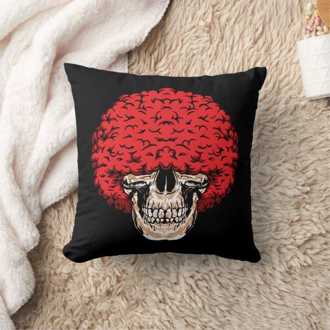 Afro-Man's Skull: Abundant Curly Red Hair Throw Pillow (Blanket)